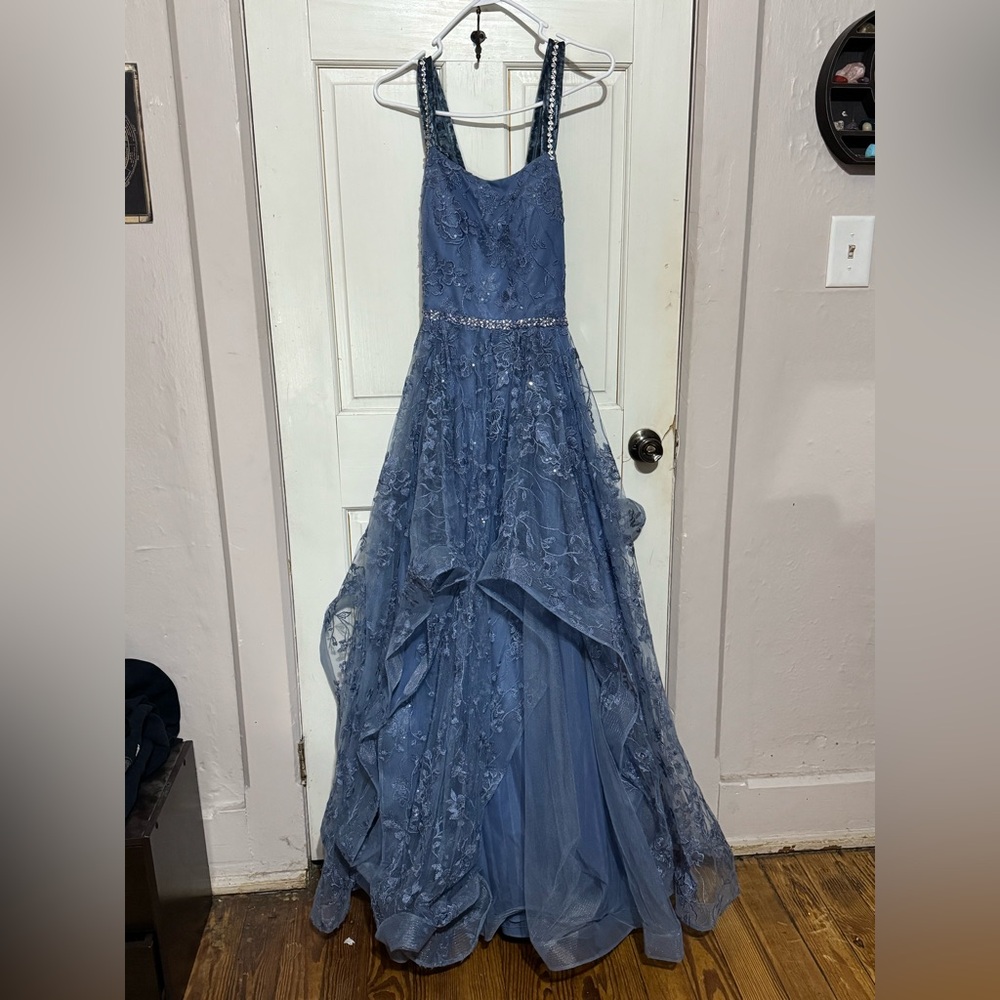 JJ's House Blue Lace Prom Dress